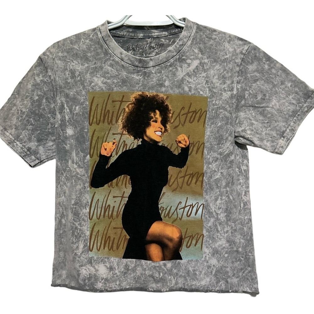 Whitney Houston Junior's Gray White T-Shirt with Whitney Houston on Front Size S